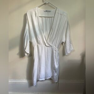 Zara Satin Ivory V-Neck Dress